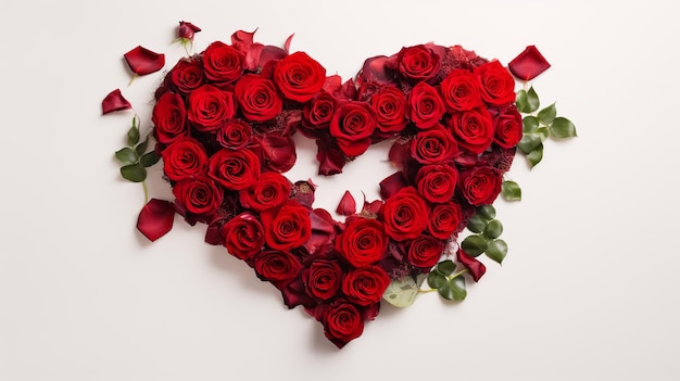 Photo red roses arranged in a heart shape