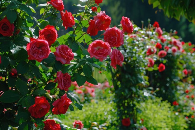 Photo red roses bloom in the summer in the country garden