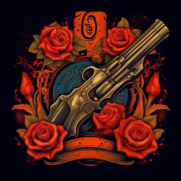 Gun and roses tattoo hand drawing style Picture for coloring Stock  Illustration by filkusto 137496900