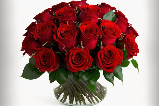 Red roses in a bouquet against a white background