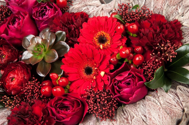 Red roses and carnations closeup Valentine's Day