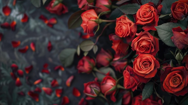 Red Roses on Dark Textured Background Love Concept