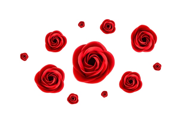 Photo red roses different sizes, view from above, pattern