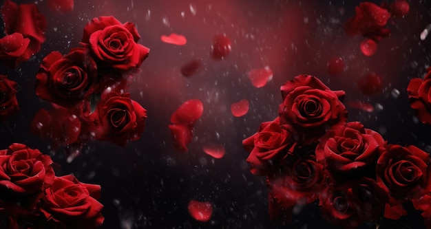 red roses falling out of the background