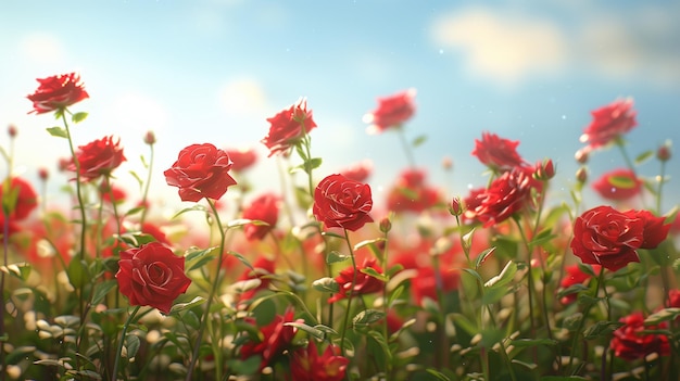 Red roses floral background Summer garden