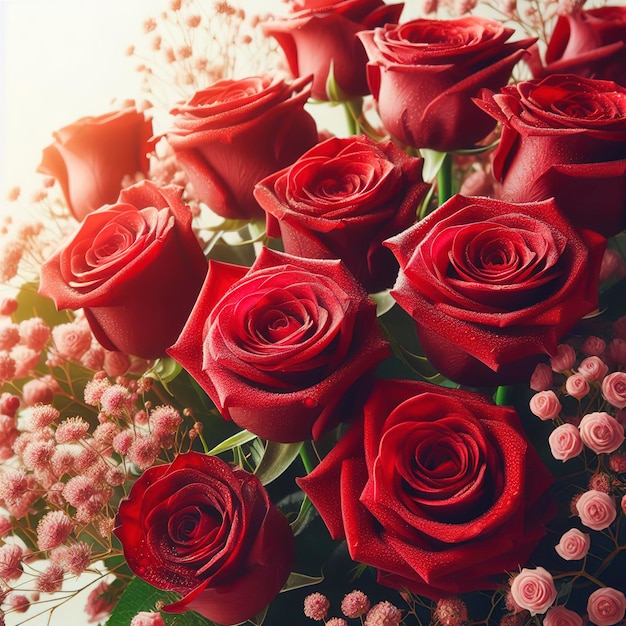 Red roses flower bouquet on white background