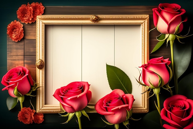 Photo red roses frame with a blank frame