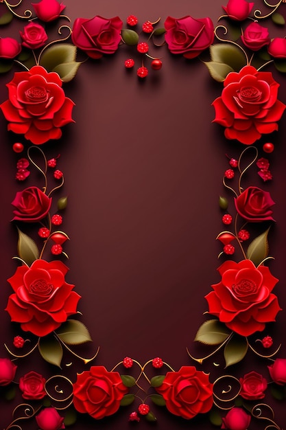 Red roses frame with a red background