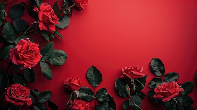 Red Roses Framing Textured Red Background for Romance