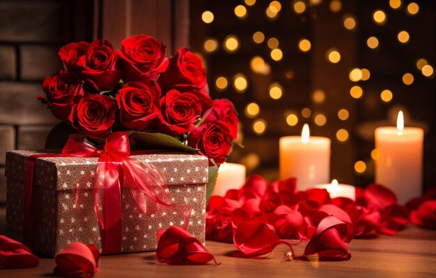 Premium Photo | Red roses and gift box