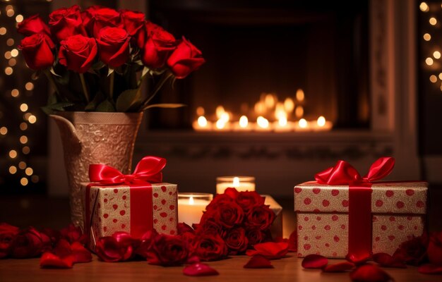 Red roses and gift box