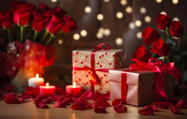 Red roses and gift box