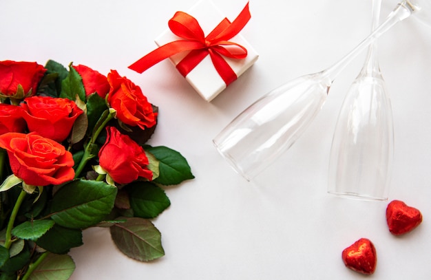 Red roses and glasses