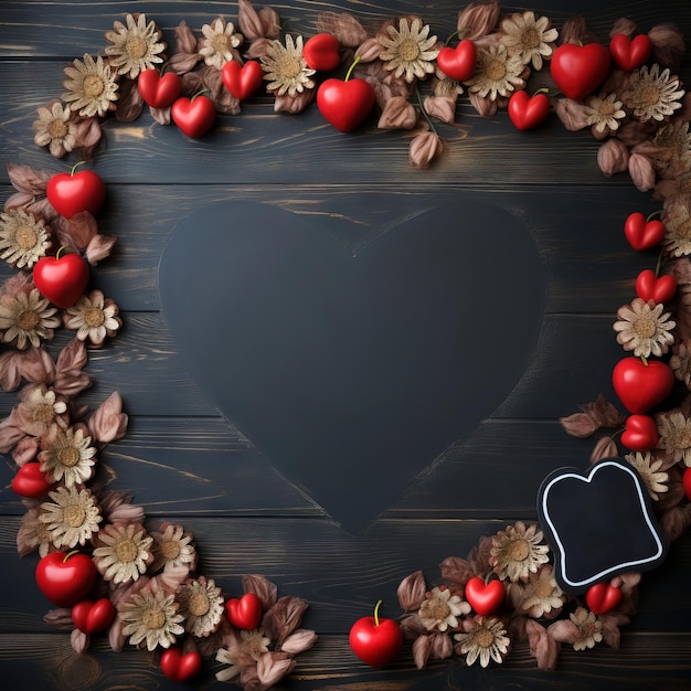 красные розы и сердце в форме сердца для валентинки и любовной открытки с копией пространства