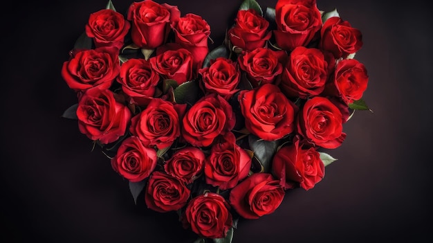 Red roses in a heart shape