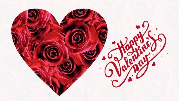 red roses heart symbol on white and red background with valentine day greeting card text wishes