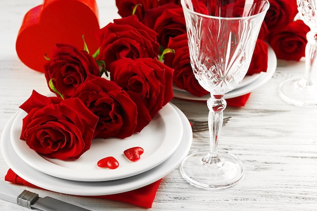 Red roses on holiday served table