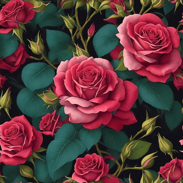 Red roses illustration seamless pattern design