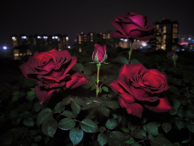 Foto rose rosse nella notte