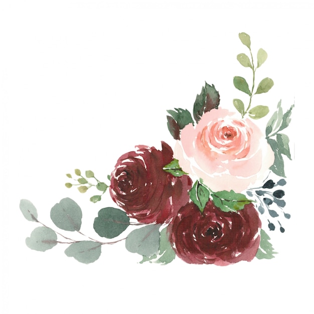 Red roses ornament for wedding stationery, watercolor