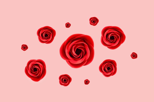 분홍색에 빨간 장미, 위에서보기, 패턴