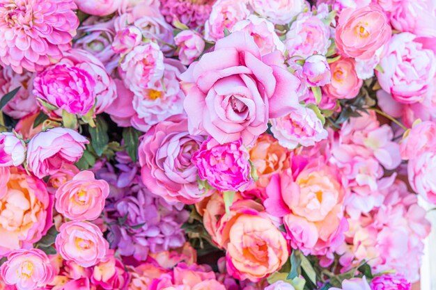 Red roses on wall of a flower shop