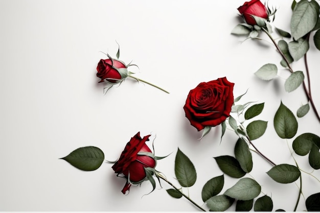 Red roses on the white background stock photo in the style of minimalist compositio