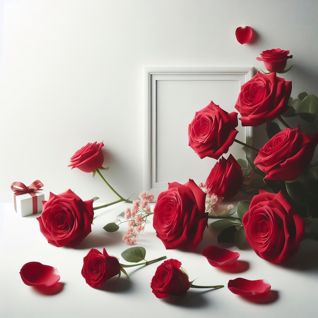 Red Roses on white background and wallpaper copy space use for valentines day concept