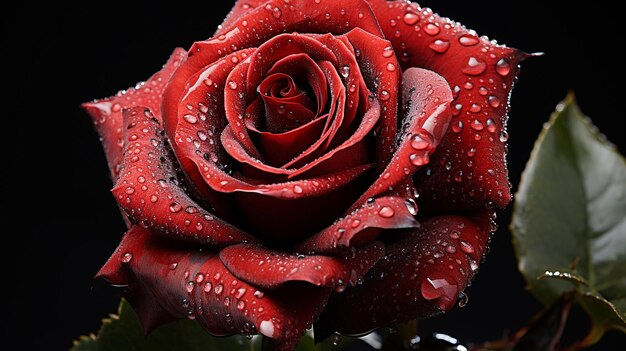 red roses with dew on a black background