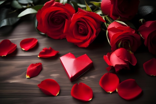 Red roses with heart mockup template valentine day background