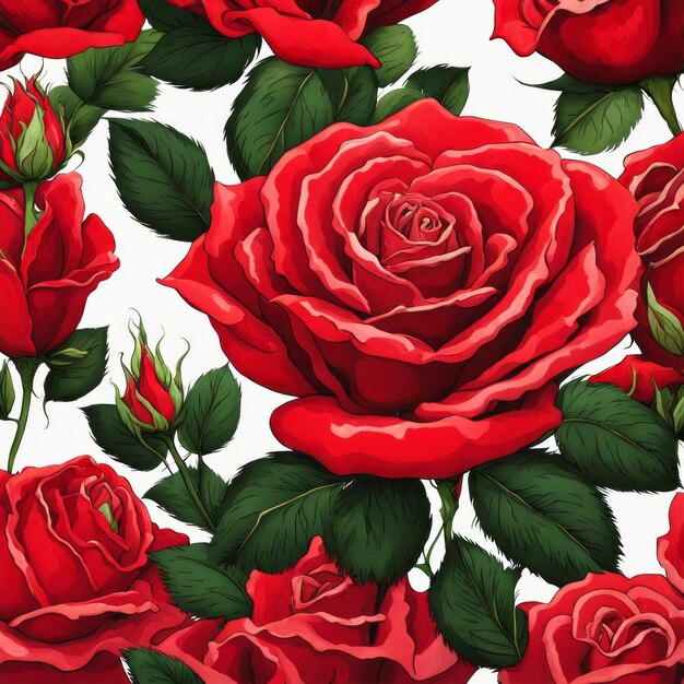 Red Roses with leaf on a white background