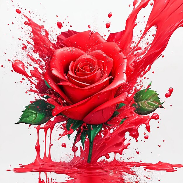 Red roses with red color splash