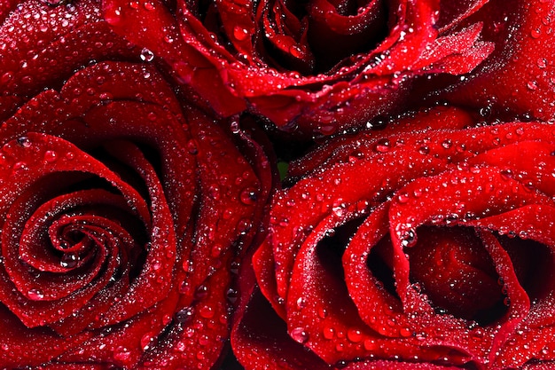 красные розы с каплями воды фон