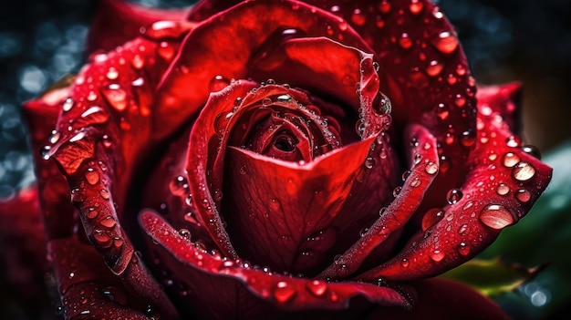 Red roses with water drops on the petals