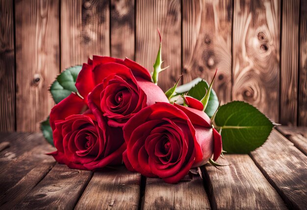 red roses on wooden background