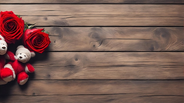 Photo red roses on a wooden background