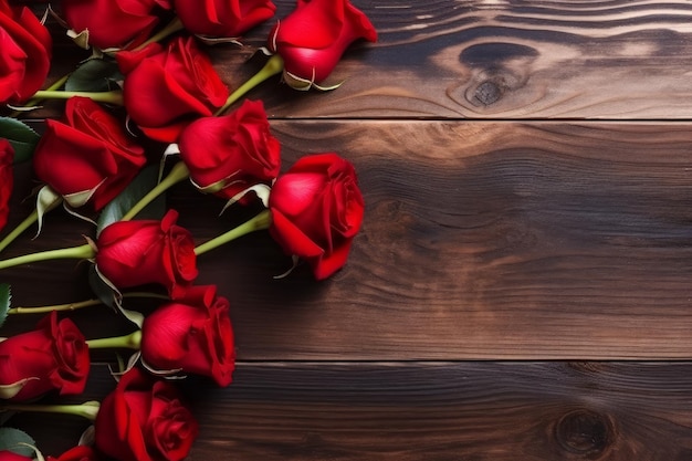 Red roses wooden plank Generate Ai