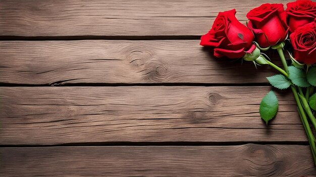 Red roses on a wooden table