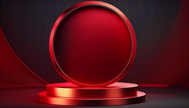 A red round award stand with a red circle on the top