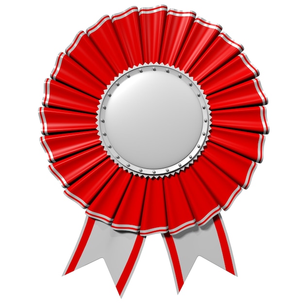 Photo red round badge with ribbon award concept