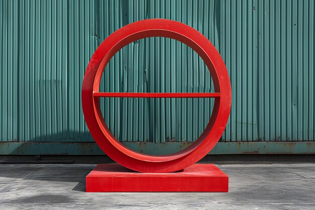 Red round sign on the background of a green wall