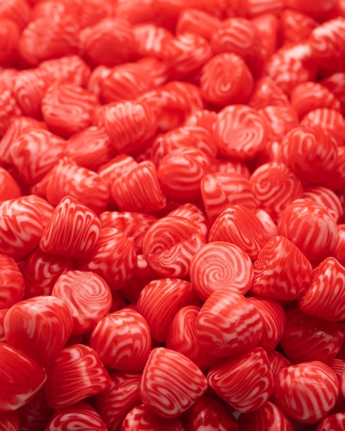 Red round tasty gummy candies islolated on a white background