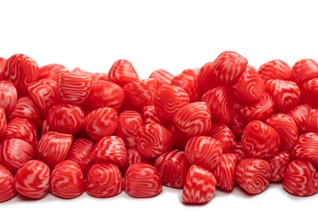 Red round tasty gummy candies islolated on a white background