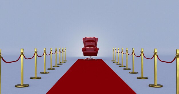 Photo red royal chair on a red and white background vip throne 3d render