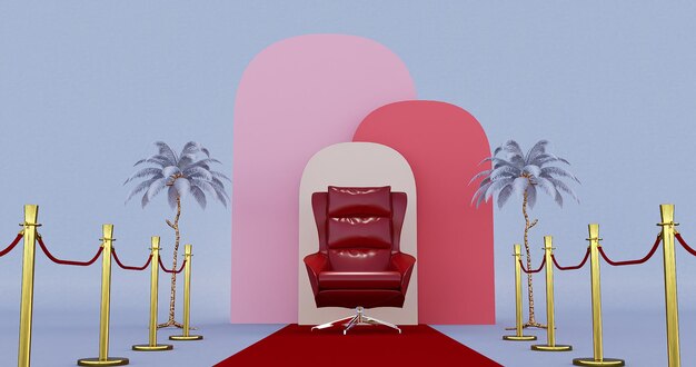 Photo red royal chair on a red and white background vip throne 3d render