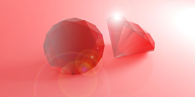 Red rubies on red background 3d illustration