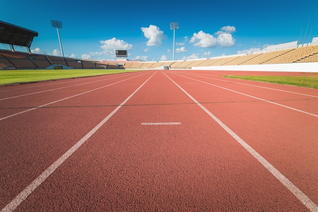 Red running track in stadium