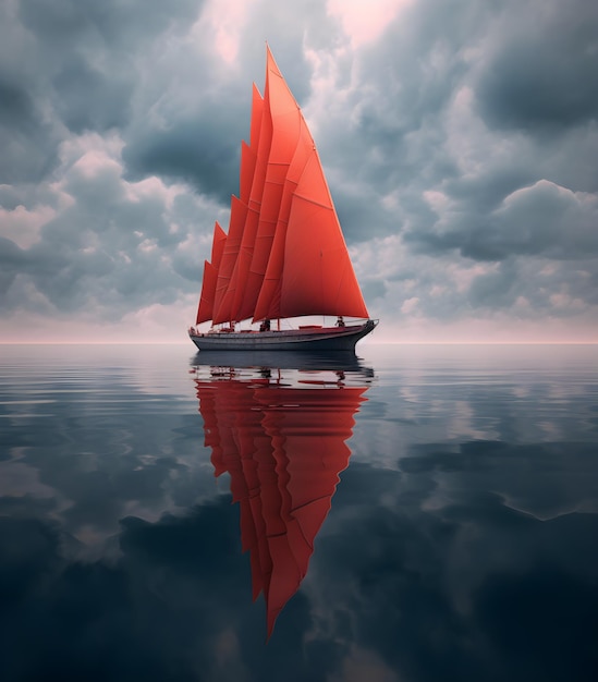 Photo a red sailboat with a cloudy sky in the background.