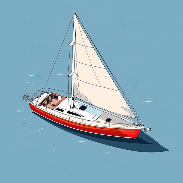 a red sailboat with a white sail is painted on the bottom.