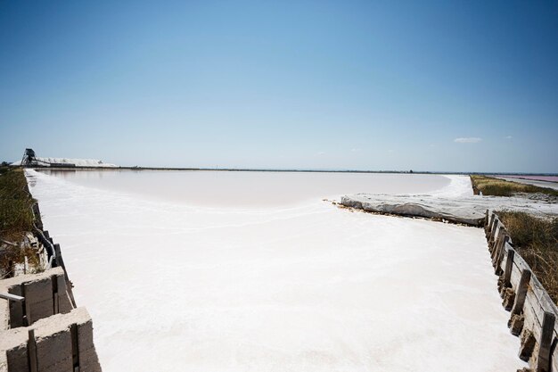 Red salt lake in Saline Margherita di Savoia of Italy